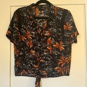 The Kooples Palm Button-up Blouse with Front Tie | M